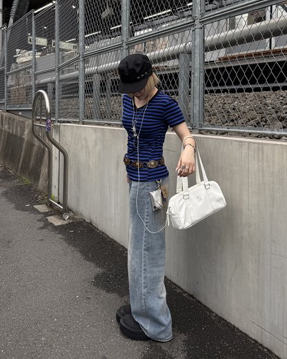 VネックストライプスリムウエストTシャツ KC0348