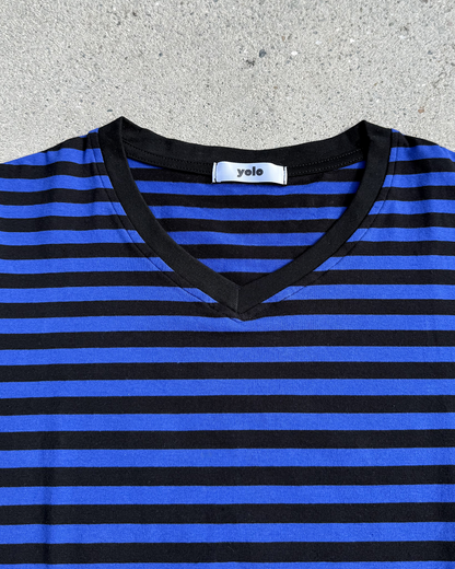 VネックストライプスリムウエストTシャツ KC0348