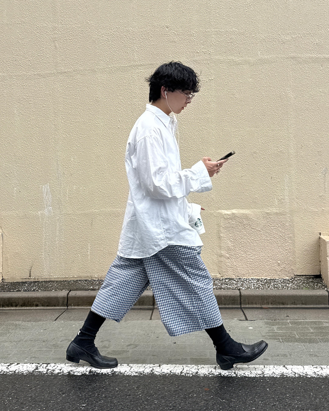 チェック柄ワイドハーフパンツ KI0019