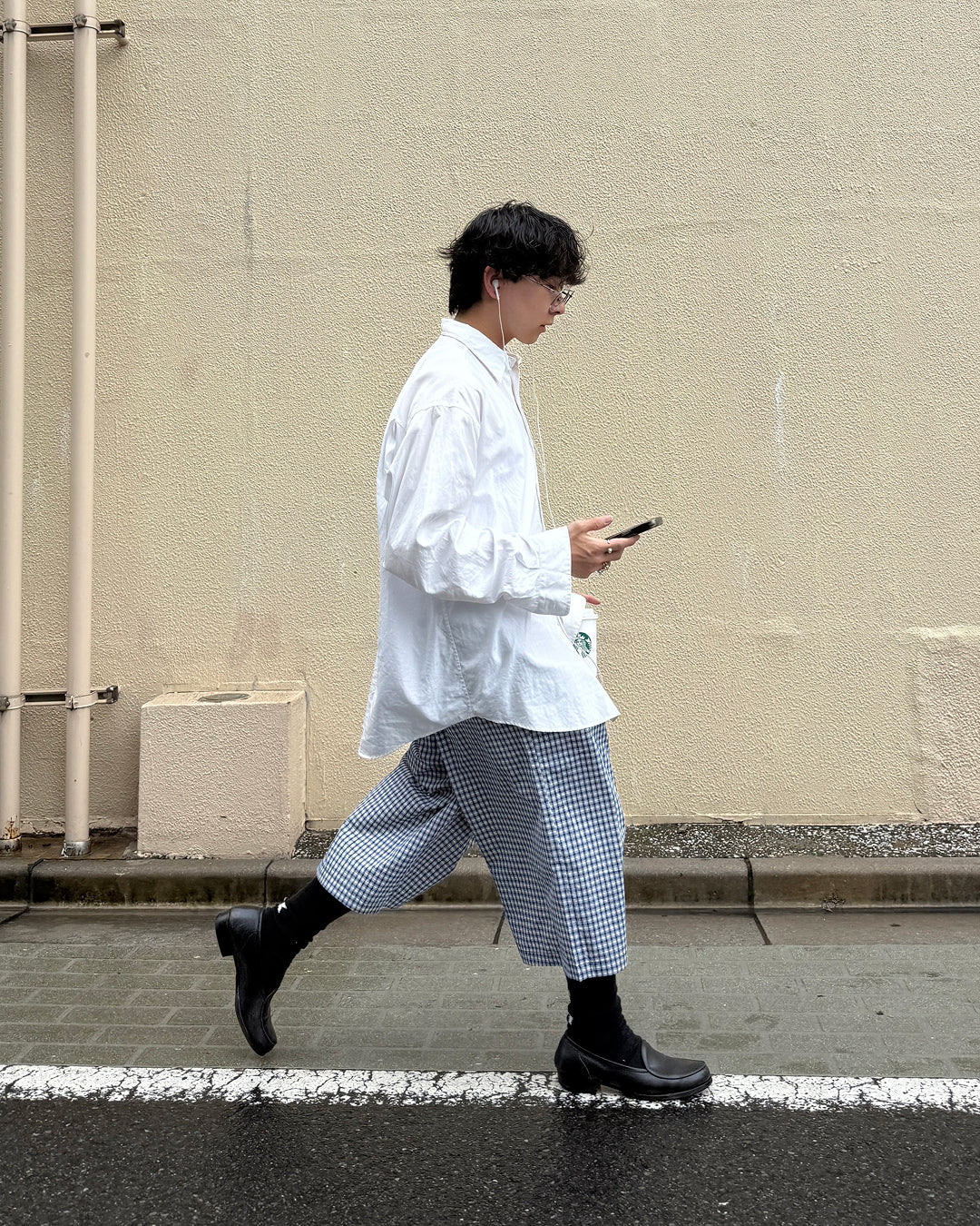 チェック柄ワイドハーフパンツ KI0019