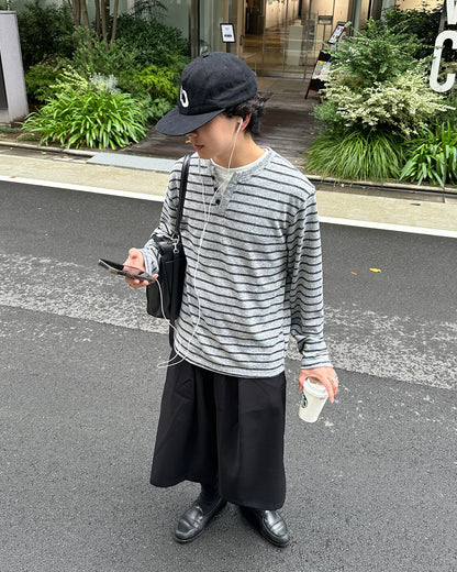 ボーダー柄ヘンリーネックロンT KI0060