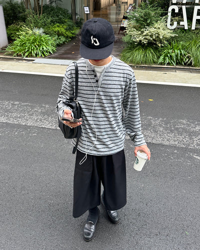 ボーダー柄ヘンリーネックロンT KI0060