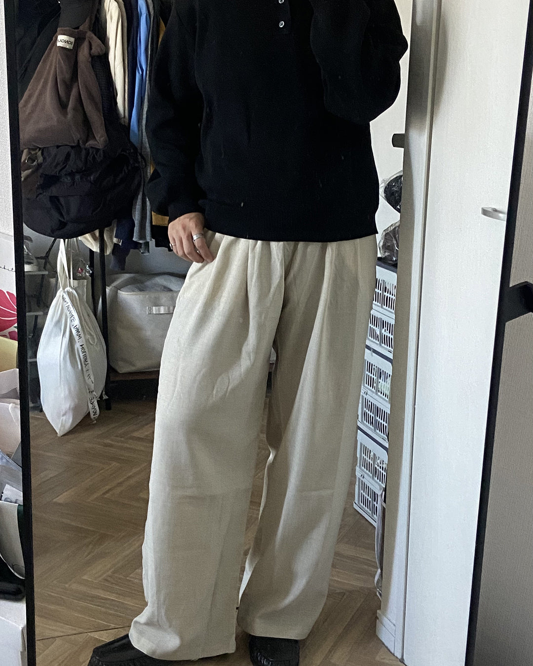 リネンライクワイドストレートパンツ KJ0017