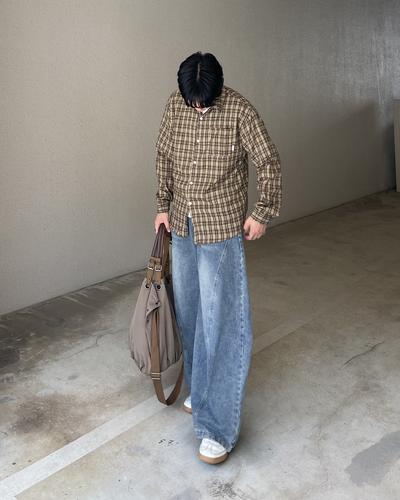 チェックコントラストロングスリーブシャツ KJ0024