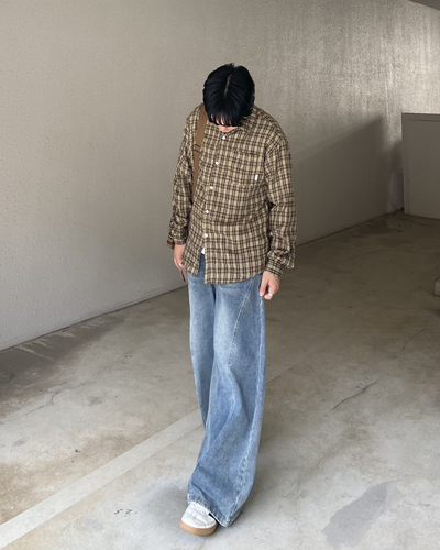 チェックコントラストロングスリーブシャツ KJ0024