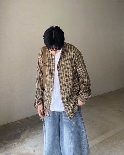 チェックコントラストロングスリーブシャツ KJ0024