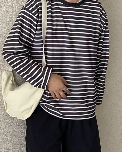 スモールネックラインストライプトップス KJ0028