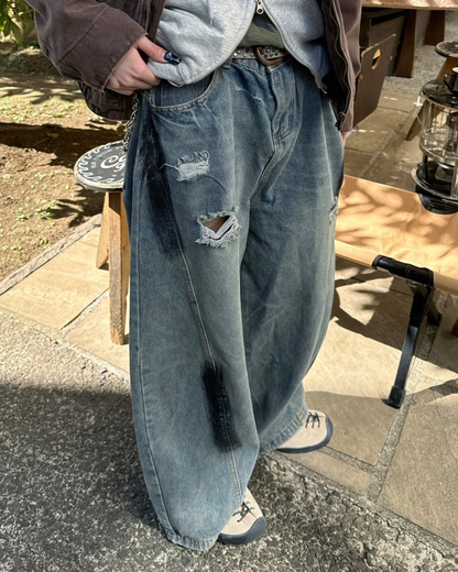デザインダメージデニムパンツ　KM0011