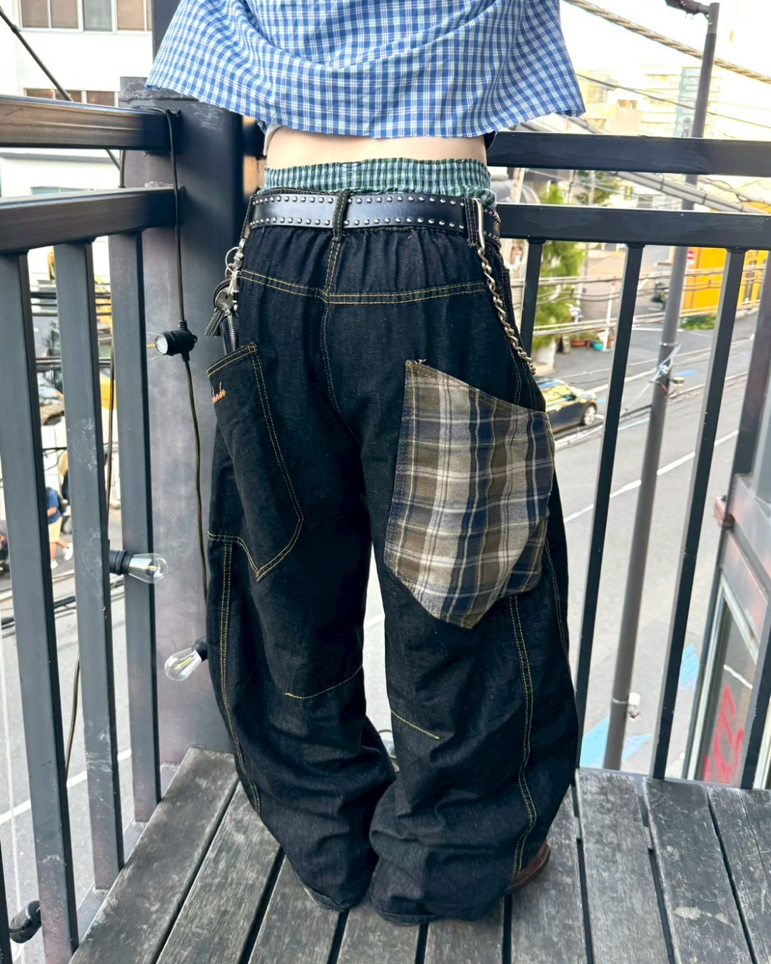 バックチェックポケットデニムパンツ KM1142