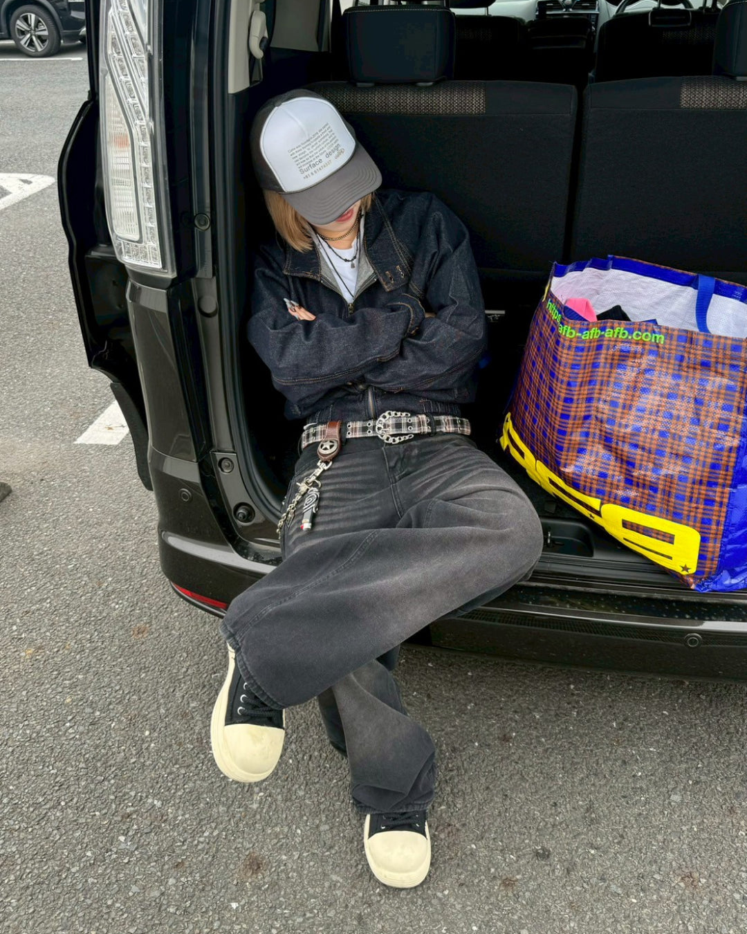 【即納】レタリングウォッシュ加工デニム KM1214