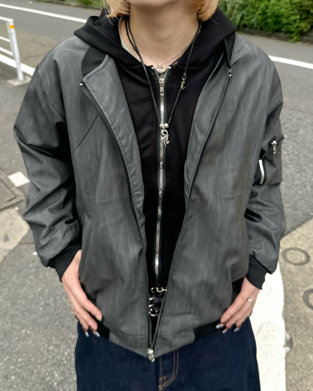 フェイクツーピースブラックジャケット KM1222