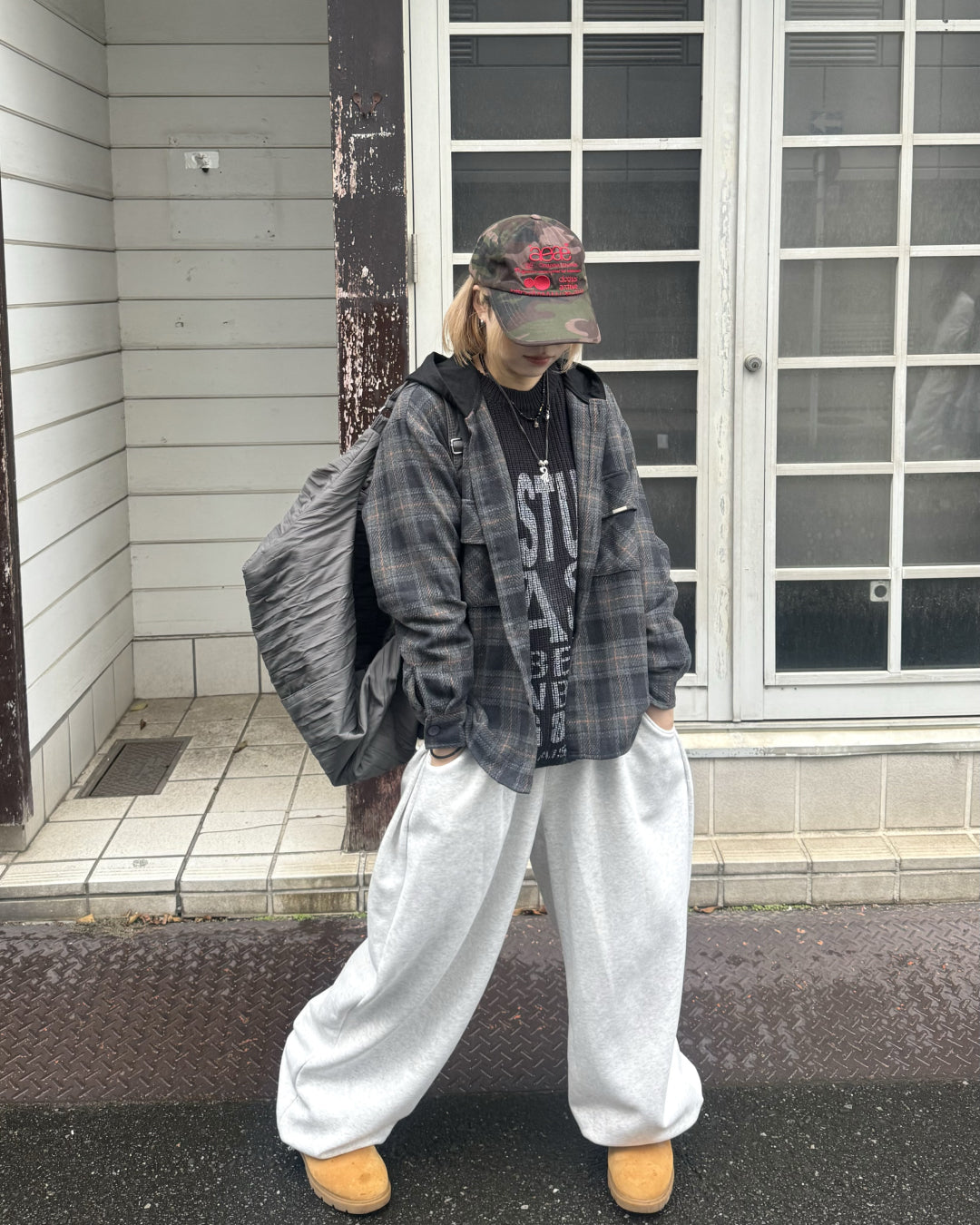 フードチェックシャツ KM1233