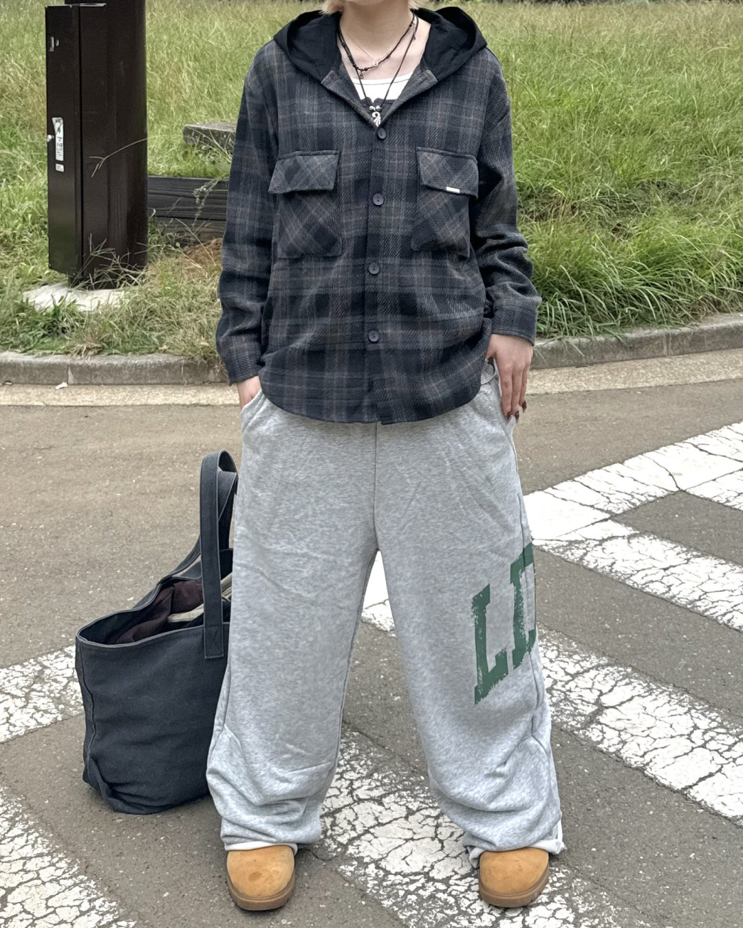 フードチェックシャツ KM1233