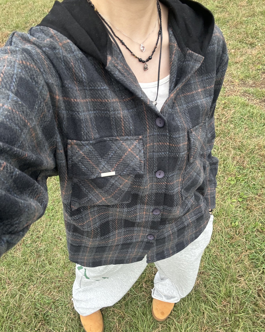 フードチェックシャツ KM1233