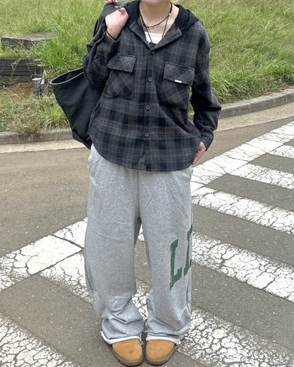 フードチェックシャツ KM1233