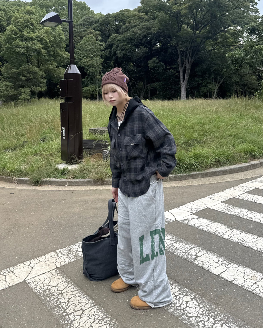 フードチェックシャツ KM1233