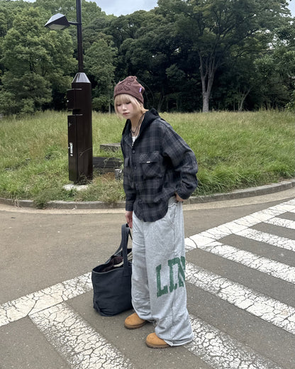 フードチェックシャツ KM1233