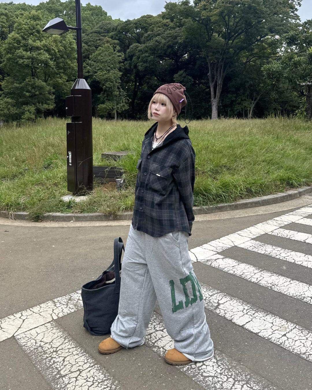 フードチェックシャツ KM1233