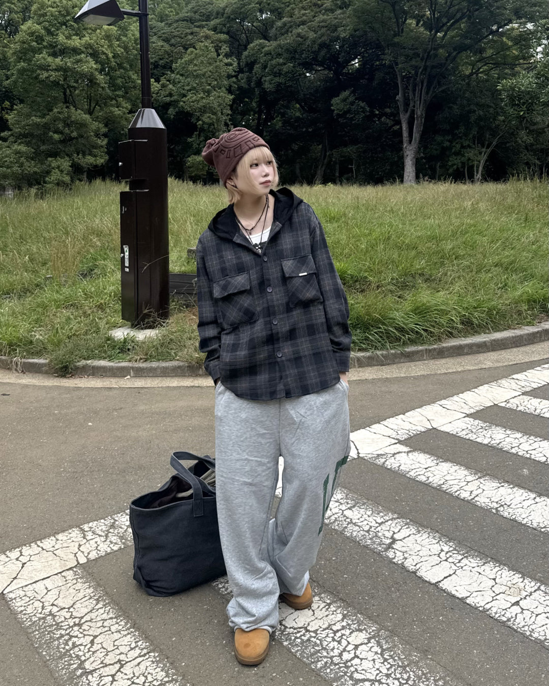 フードチェックシャツ KM1233