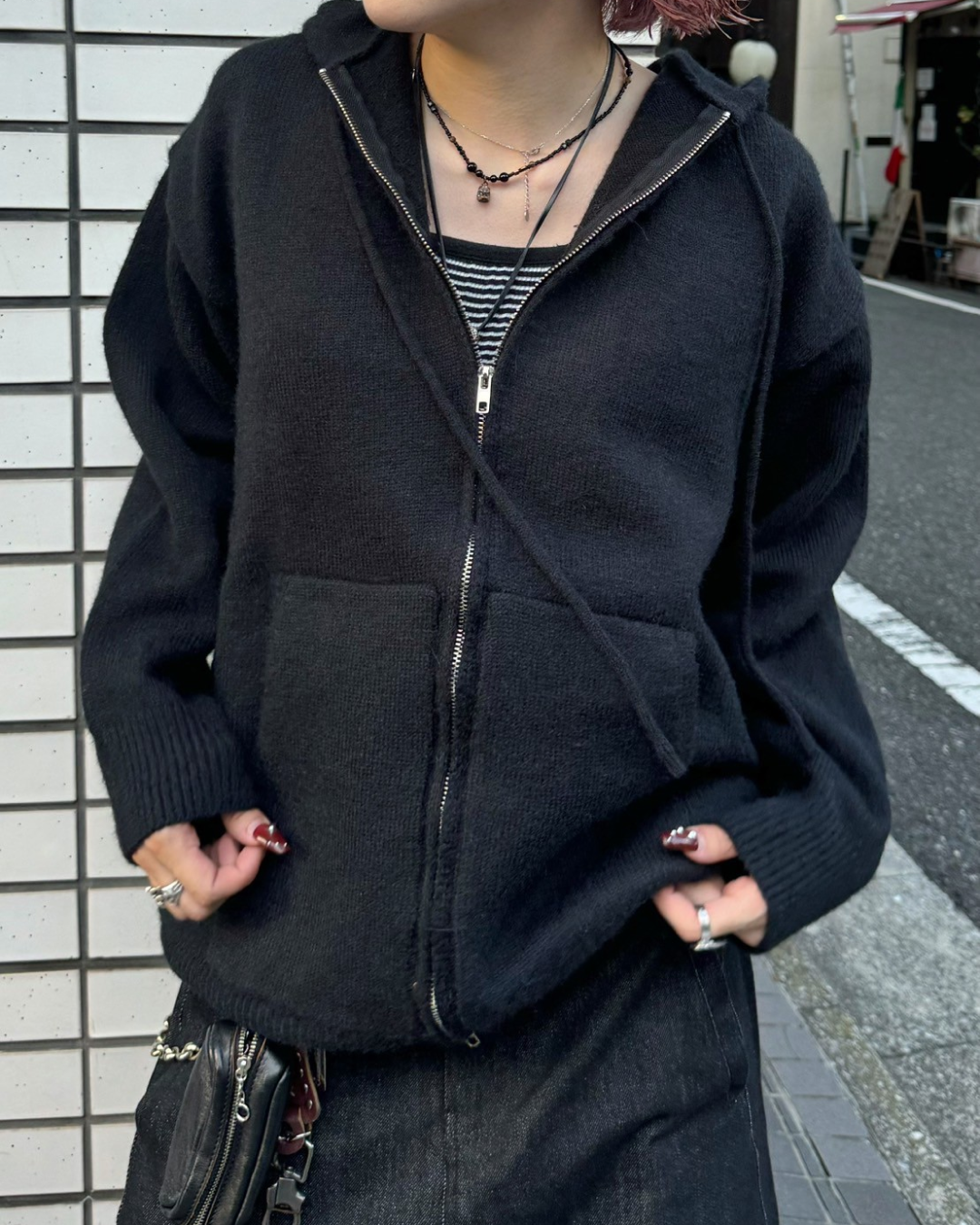 【即納】ダブルジップニットフードパーカー KM5000