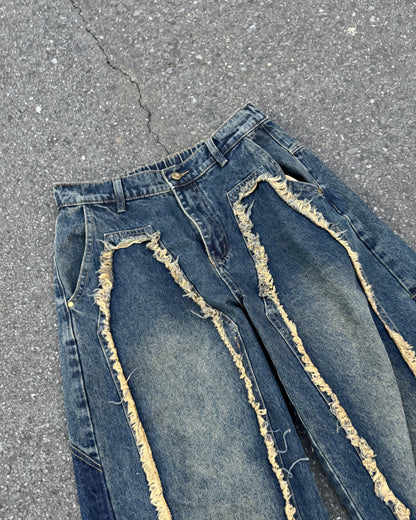 【即納】デザインフリンジデニムパンツ KM5005