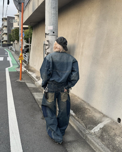 【即納】デザインフリンジデニムパンツ KM5005