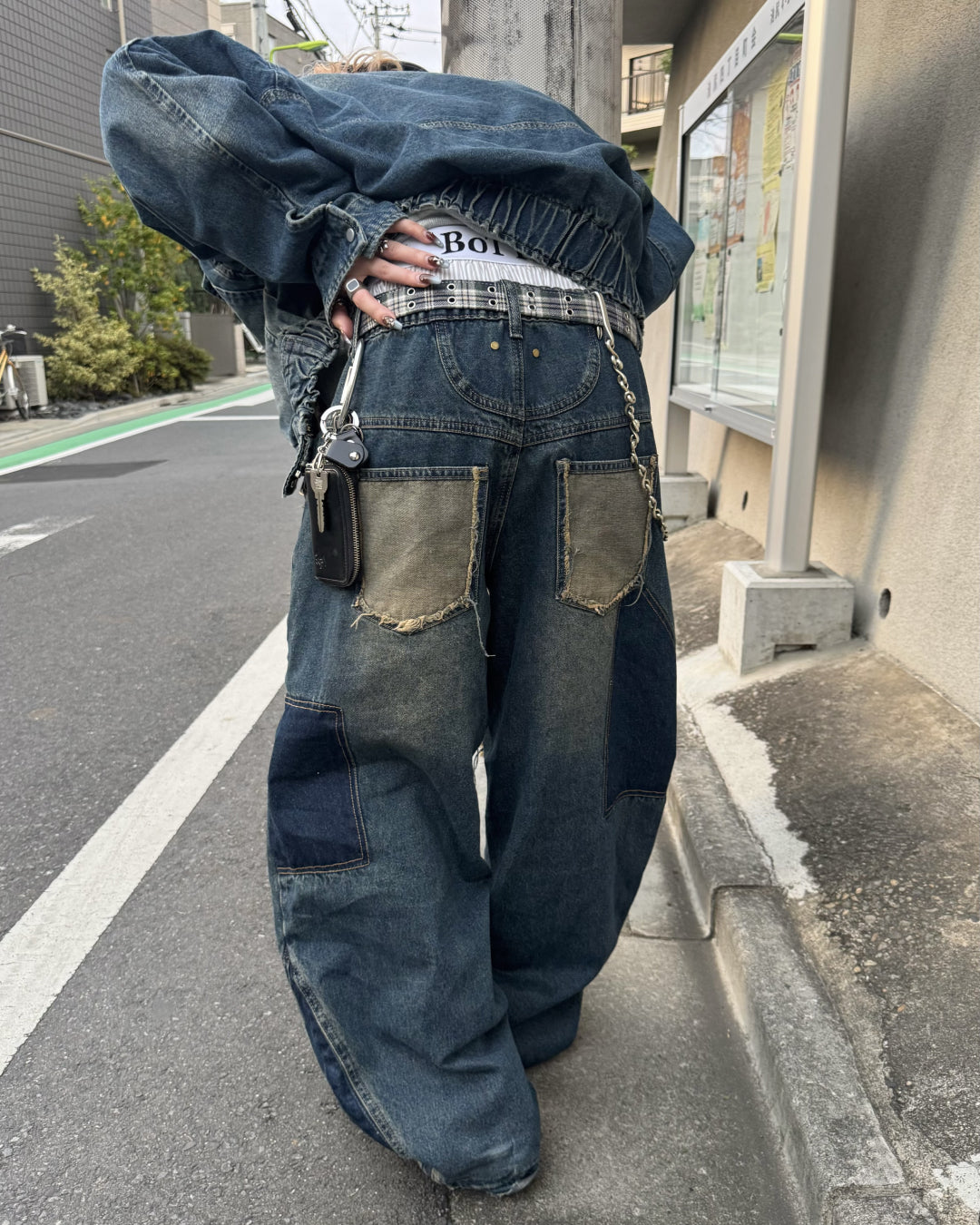 【即納】デザインフリンジデニムパンツ KM5005