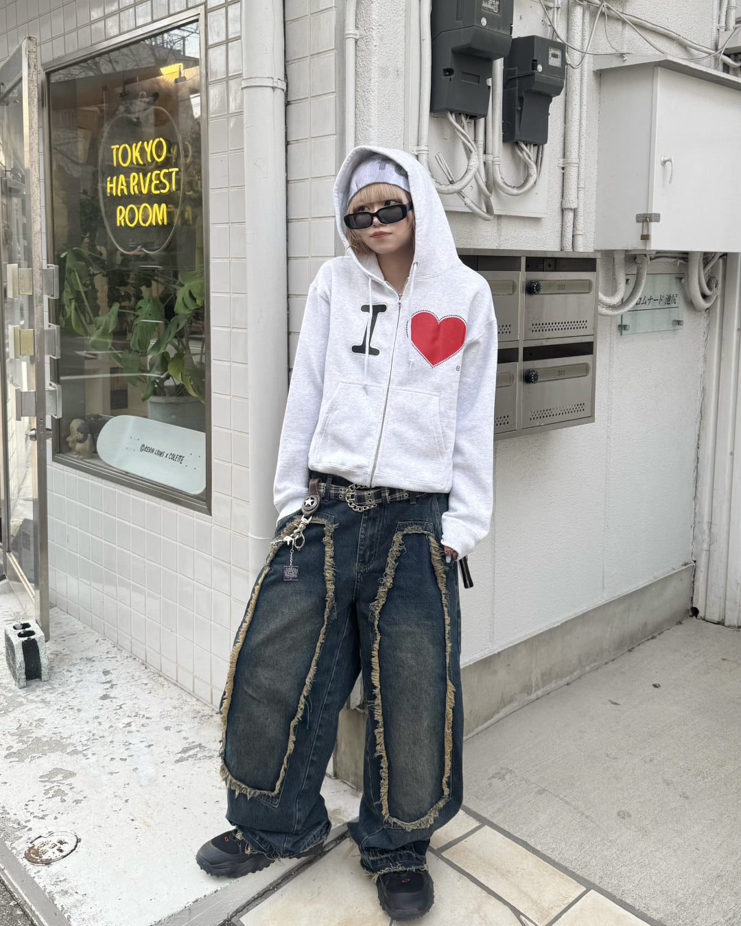 【即納】デザインフリンジデニムパンツ KM5005