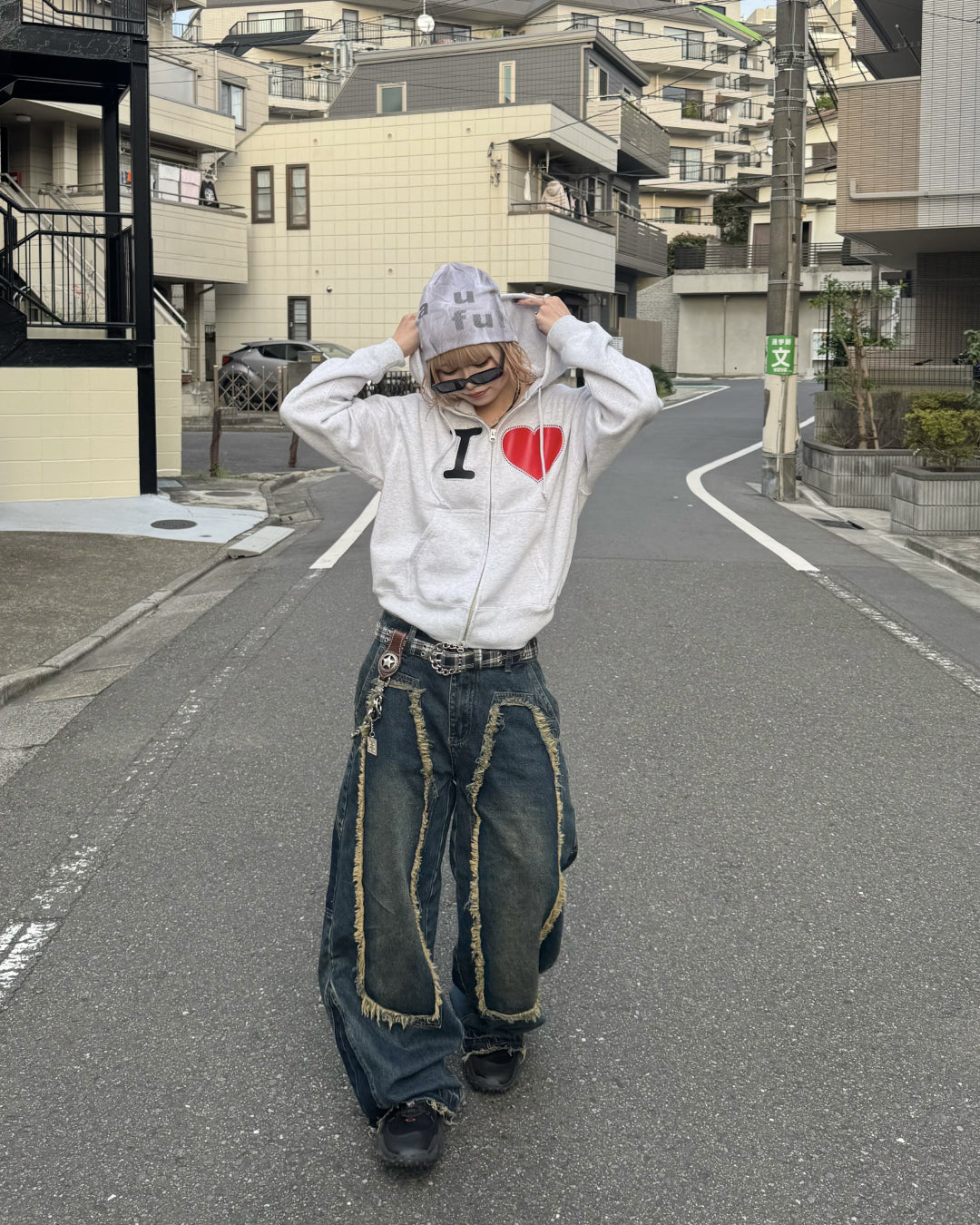 【即納】デザインフリンジデニムパンツ KM5005