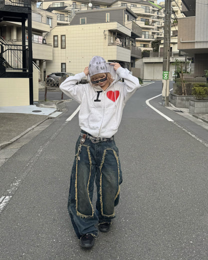 【即納】デザインフリンジデニムパンツ KM5005