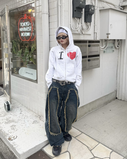 【即納】デザインフリンジデニムパンツ KM5005