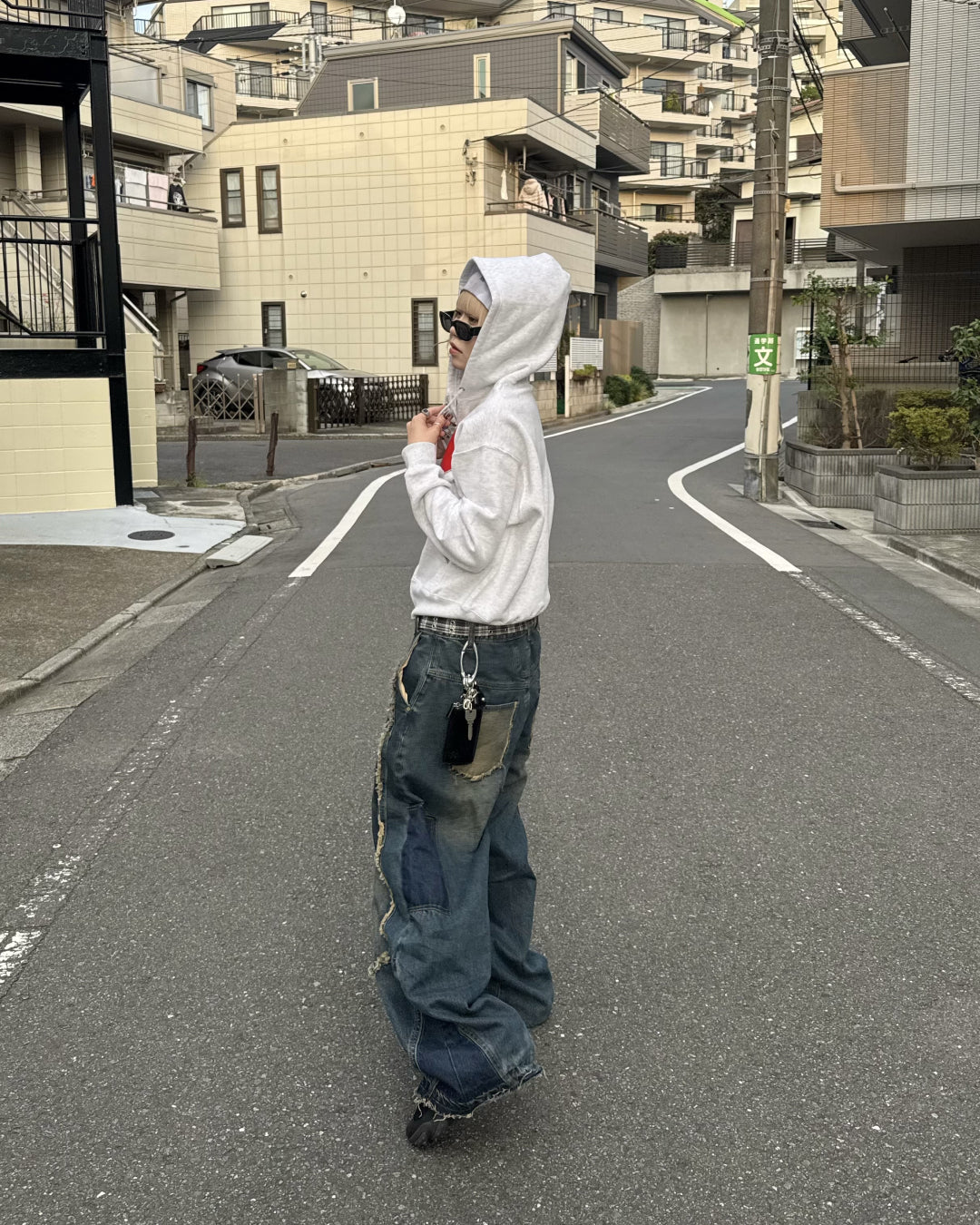 【即納】デザインフリンジデニムパンツ KM5005