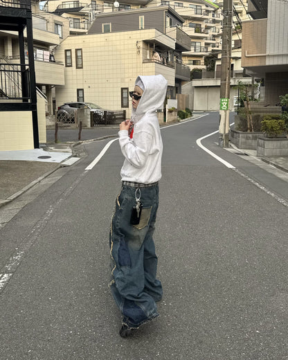 【即納】デザインフリンジデニムパンツ KM5005