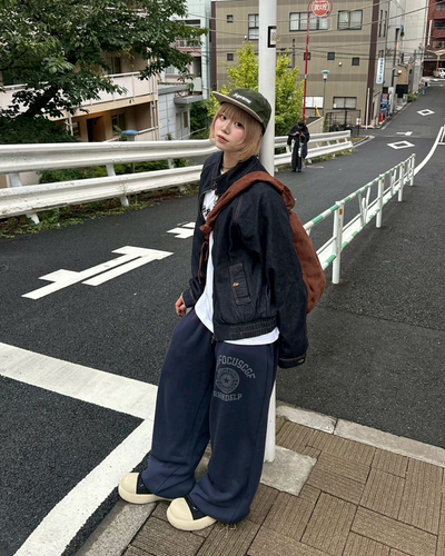 【即納】チェックレイヤードスウェットパンツ KM5006