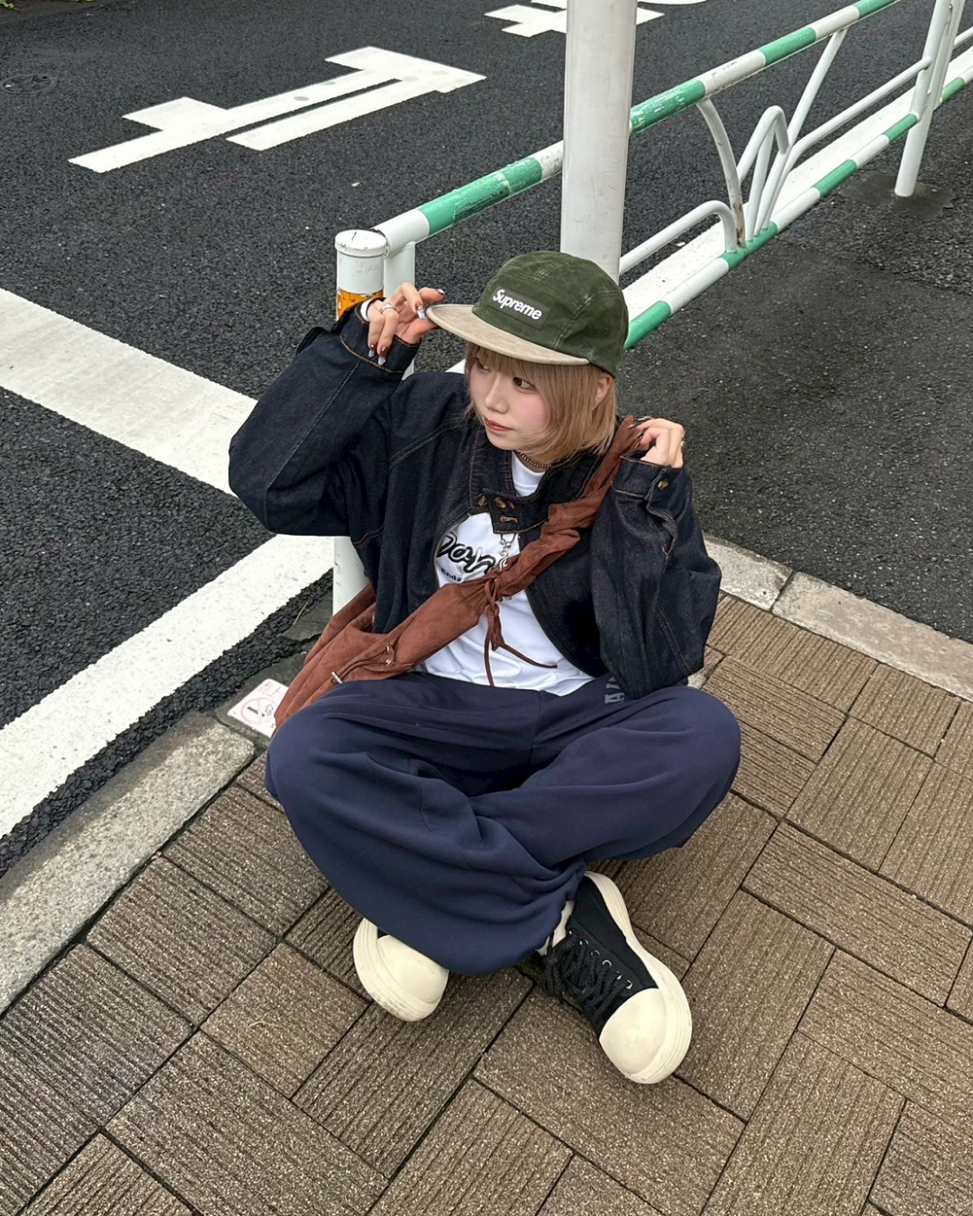 【即納】チェックレイヤードスウェットパンツ KM5006