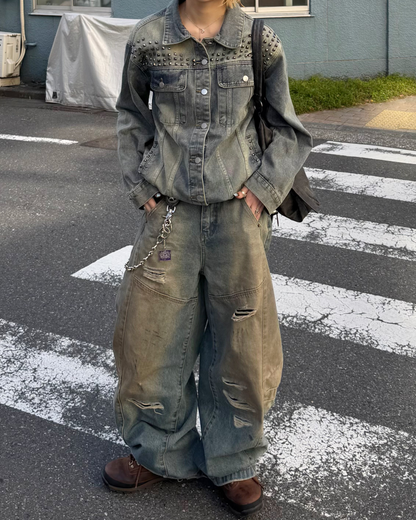 【即納】ヴィンテージダメージ加工デニム KM5008