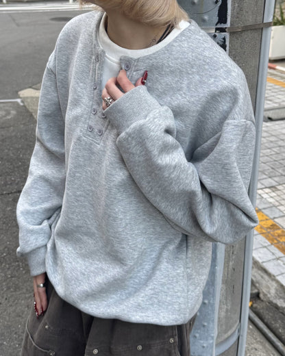 【即納】ヘンリーネックフェイクツーピーススウェット  KM5011
