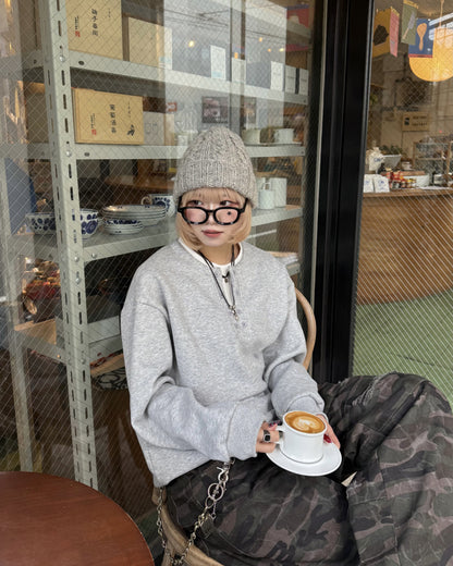 【即納】ヘンリーネックフェイクツーピーススウェット  KM5011