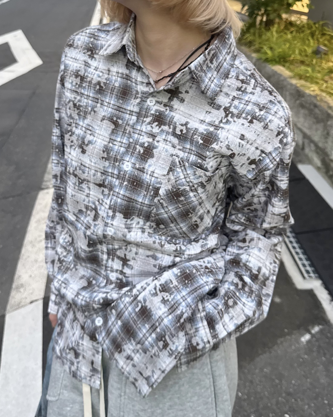 【即納】ペイント加工チェックシャツ KM5020