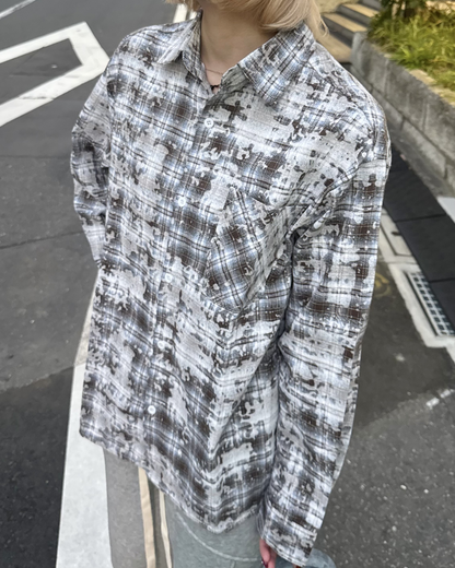 【即納】ペイント加工チェックシャツ KM5020