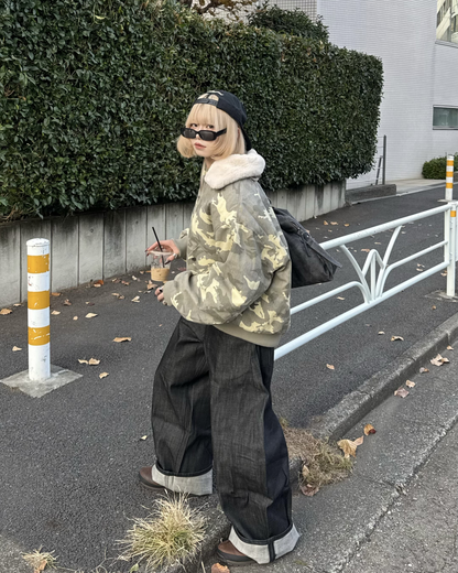 【即納】ファー襟カモフラージュジャケット KM5023