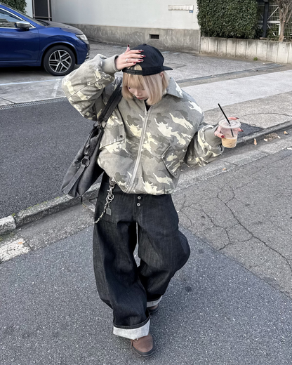 【即納】ファー襟カモフラージュジャケット KM5023