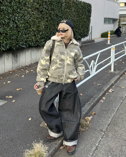 【即納】ファー襟カモフラージュジャケット KM5023