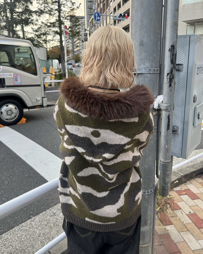 【即納】フード迷彩ニットパーカー  KM5024