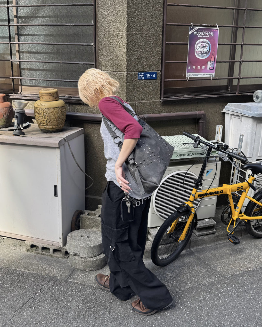 【一部即納】ウォッシュ加工スタッズバッグ KM7004