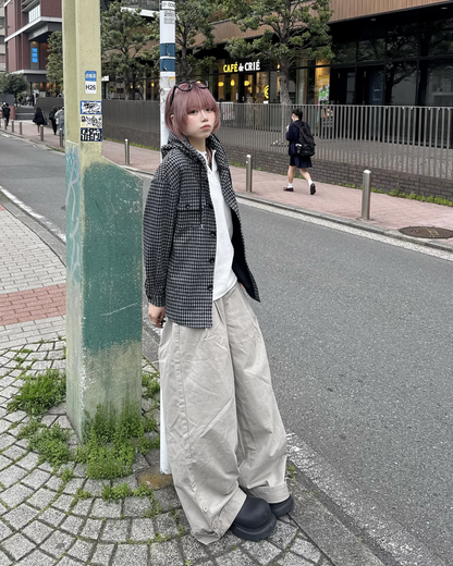 フードチェックシャツ KM7046