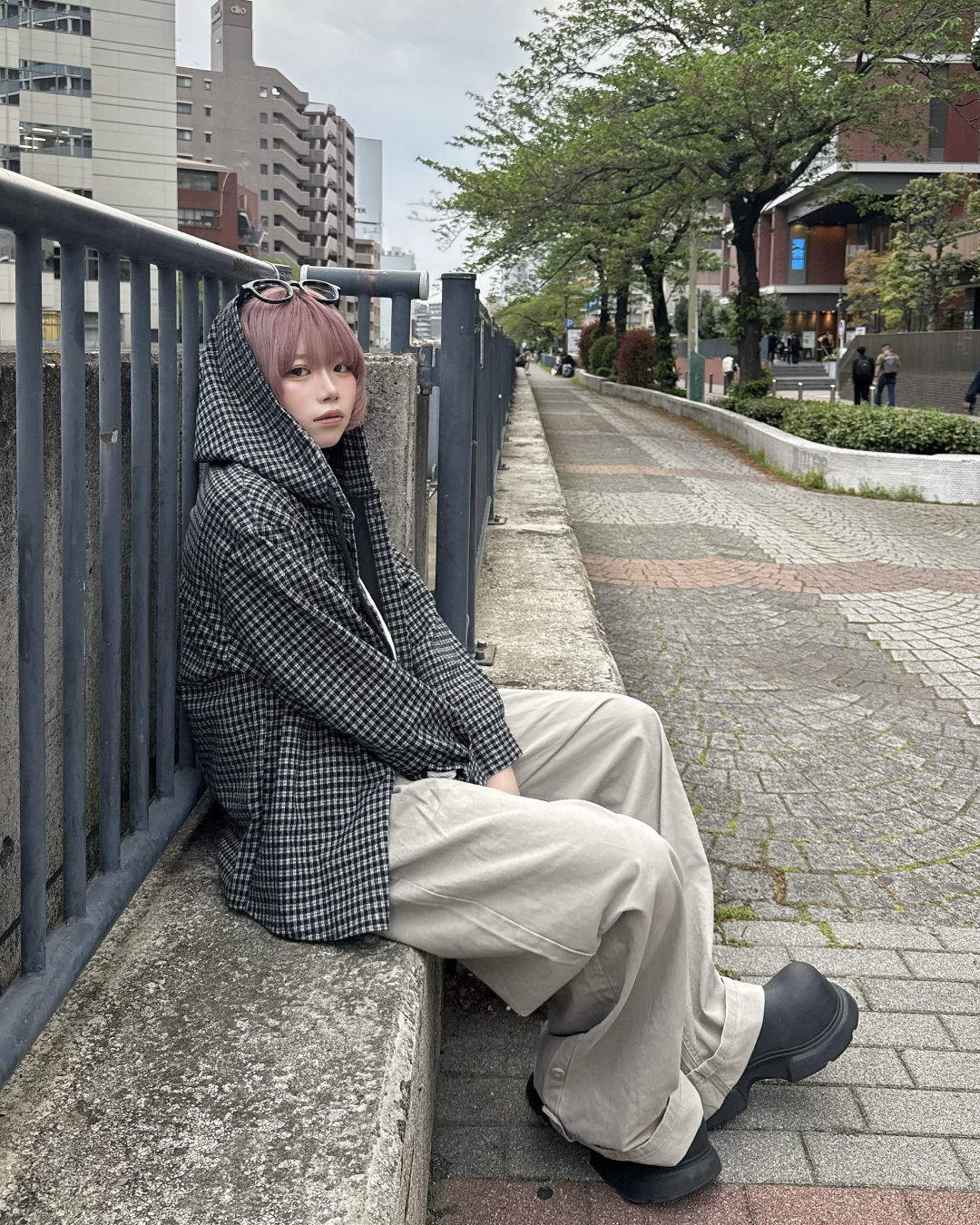 フードチェックシャツ KM7046