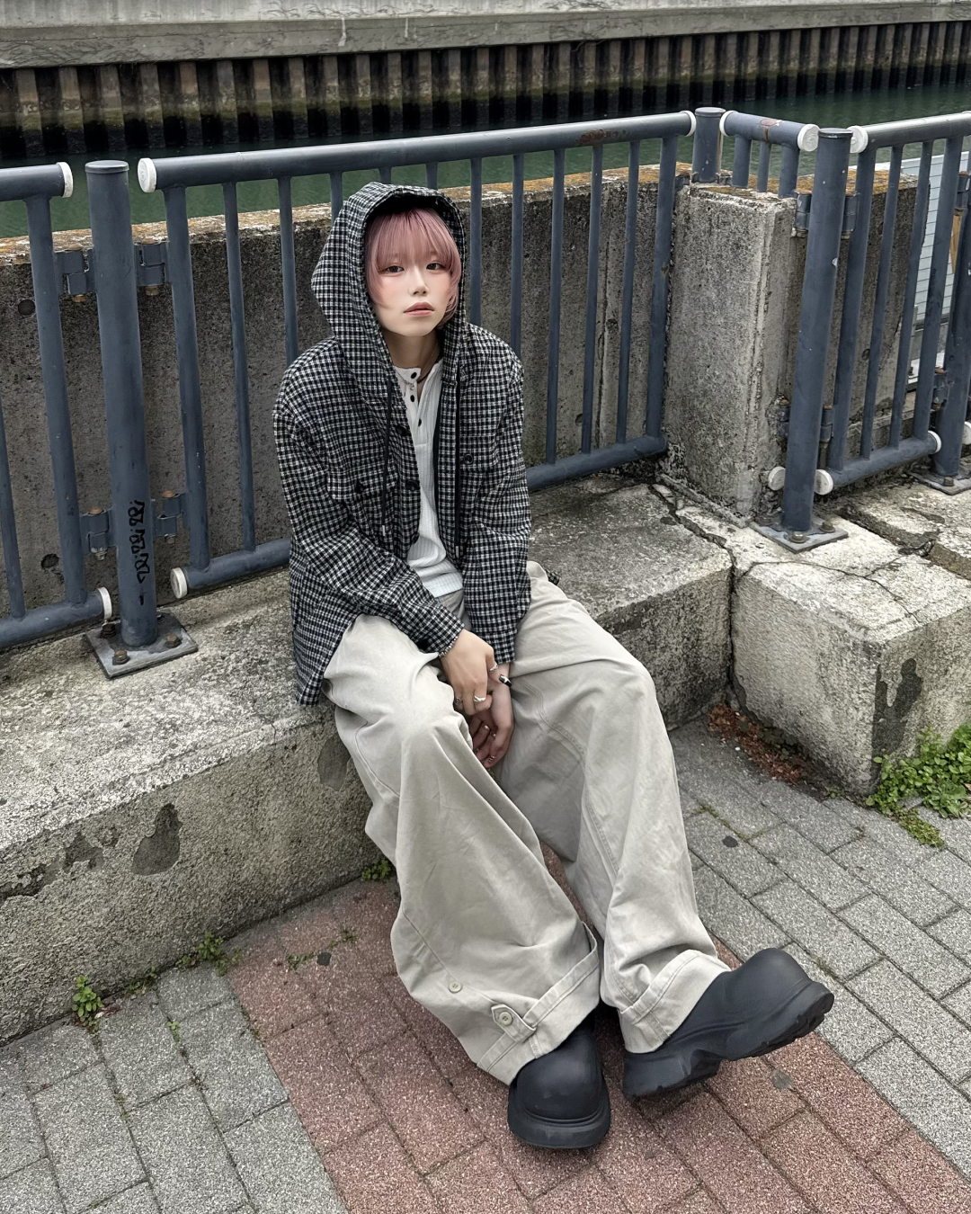 フードチェックシャツ KM7046