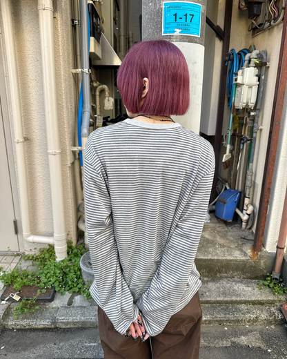 ヘンリーネックボーダーロングTシャツ KM7061
