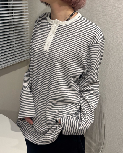 ヘンリーネックボーダーロングTシャツ KM7061